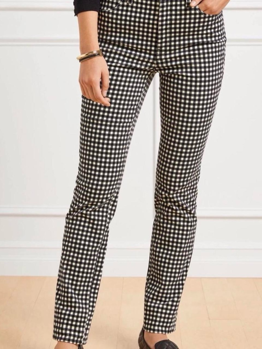 Talbots Black and White Gingham High-Waist Straight-Leg Pants